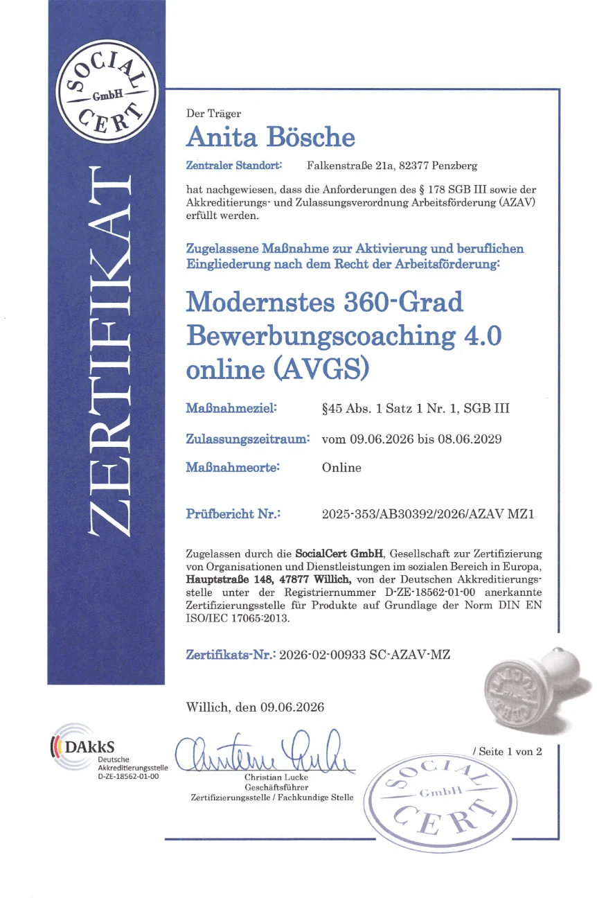 Zertifikat Bewerbungscoaching 4.0
